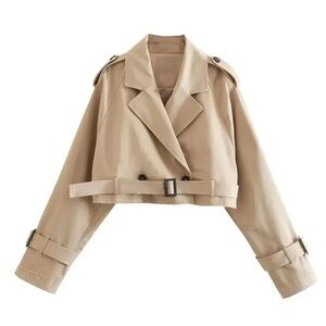 Women's Tan Cropped Trench Coat